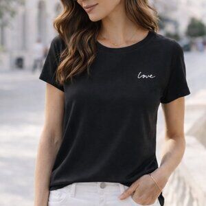 NWOT Black Soft T-Shirt Tee Featuring The Embroidered Word "Love"